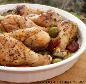Baked Chicken Legs with Olives and Apricots at FreshBitesDaily.com