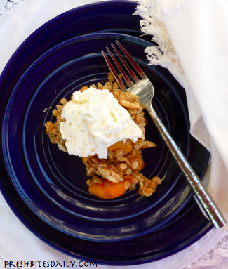 Peach Crisp with Almonds and Oats at FreshBitesDaily.com