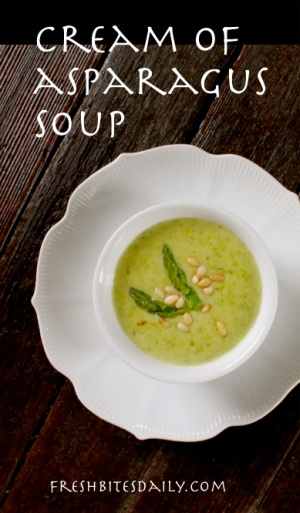 A cream of asparagus soup sophistocated enough for adults, child-approved