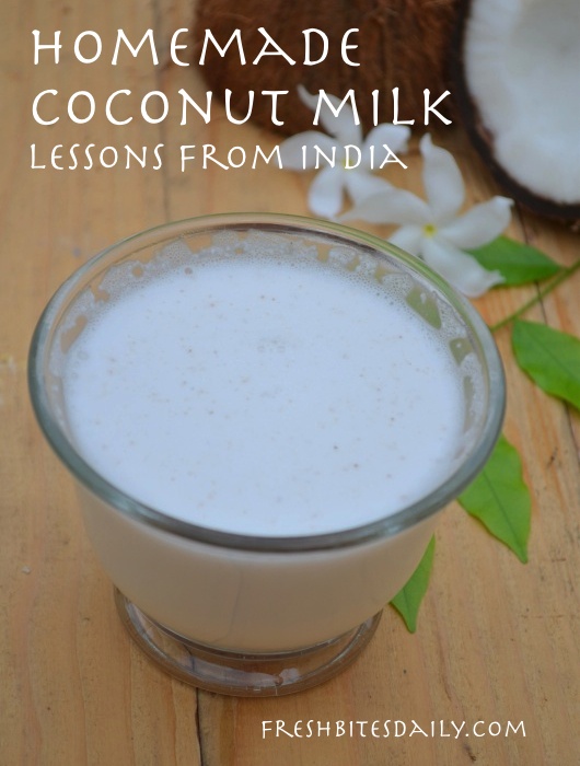 Making coconut milk at home from fresh coconut (in a lesson from India)